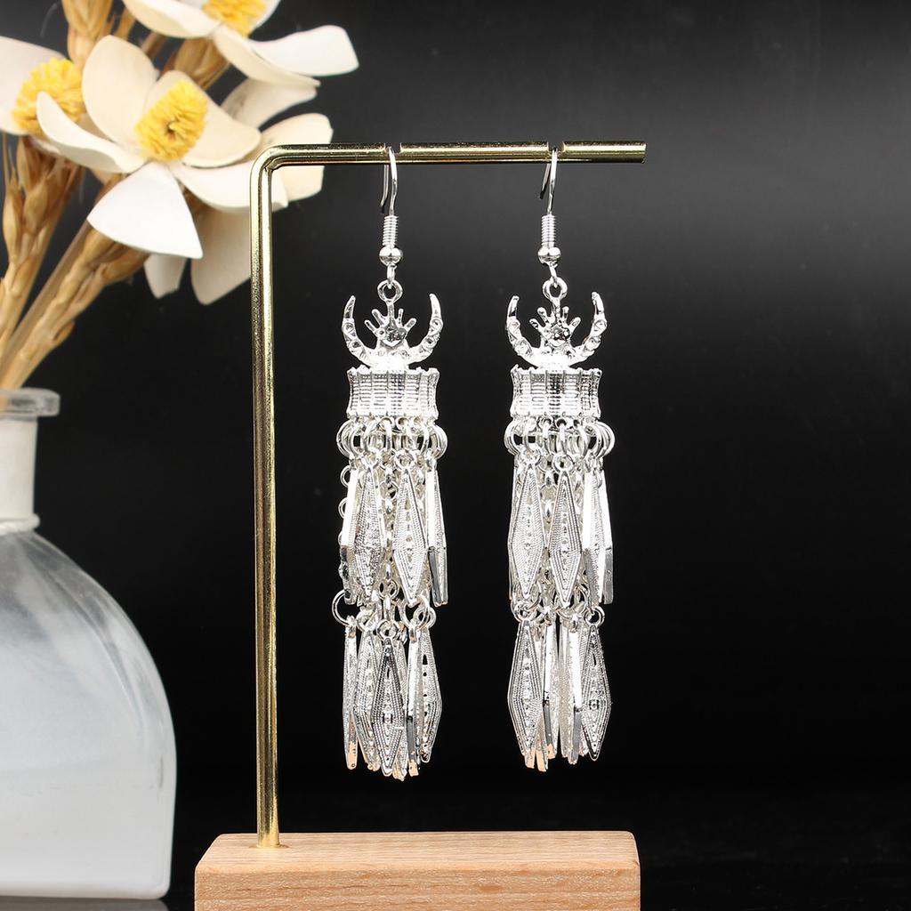 Turquoise Earrings Bohemian Drop Ear Earrings with Tassels, Geometric Alloy, Retro Style, Boastful Ear Accessories