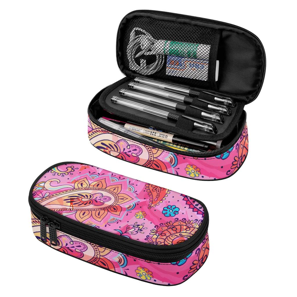 Pencil Bag Large Capacity Smooth Zipper Scratch Resistant Polyester with Main Compartment Mesh Pocket and Pen Slots for Boys Girls