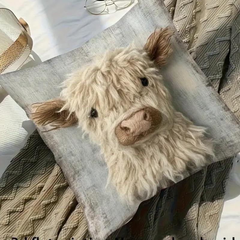 2D Weiß Langhaarige Kuh Überwurf Kissenbezug Ohne Füllung Sofa Schlafzimmer Kopfteil Dekorative Kissenhülle Auto Büro Sitz Kissenbezug