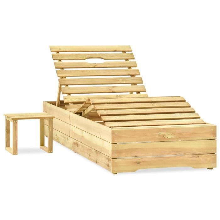 VidaXL Chaise longue de jardin avec table et coussin Pin imprégné 3065968
