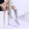 Neue Mode Schnürung Oberschenkelhohe Stiefel Transparente Plateau Dicke Sohle Stiletto Sexy Laufsteg Damen Mode Stiefel WZ-S19-12A