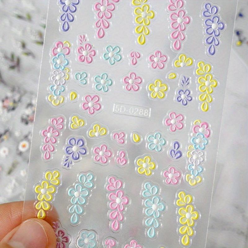 Embossed 5D Nail Stickers Pink Colorful Petals Butterfly Acrylic Spring Summer Flower Slider Nail Decoration Nail Art Supplies DIY