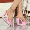 Women's Black Peep Toe Mule Sandals, Patent Leather High Heel Slip On Slippers, Platform Waterproof Backless Dress Party Shoes