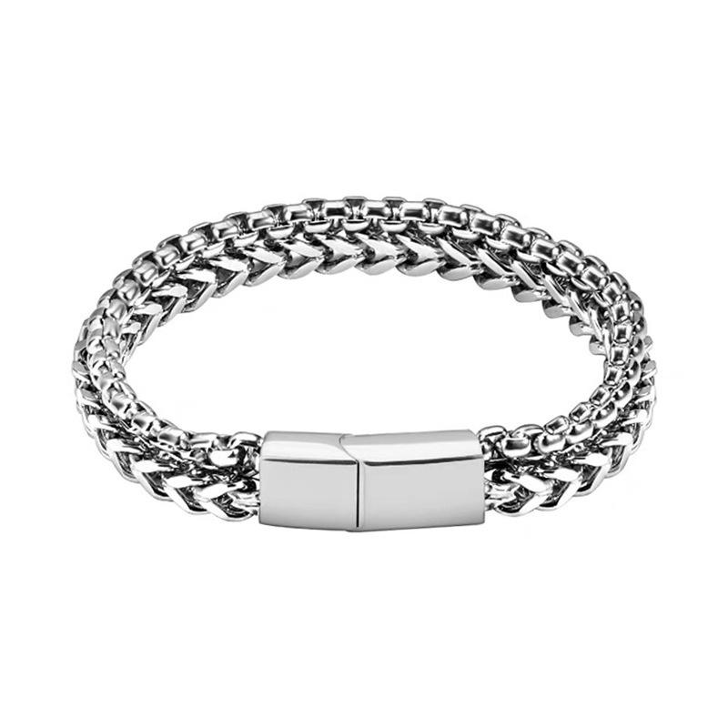 

Titanium Steel Woven Square Front-back Chain Magnetic Clasp Bracelet Accessory - Stainless Steel Bracelet for Men - Wristband 19cm
