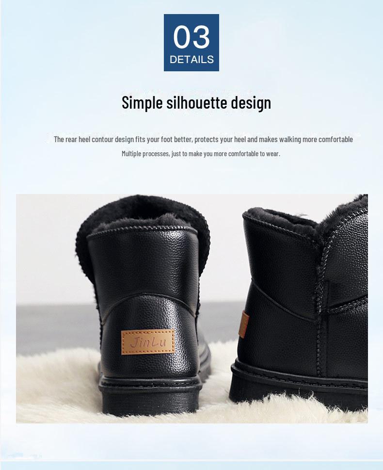 Men's Winter Leather Waterproof Non-Slip Fur Lined Snow Boots