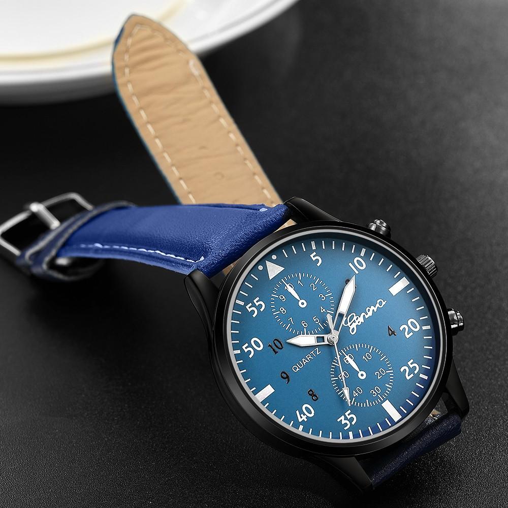 

Модные мужские кожаные аналоговые кварцевые наручные часы из сплава военной техники Деловые часы синий