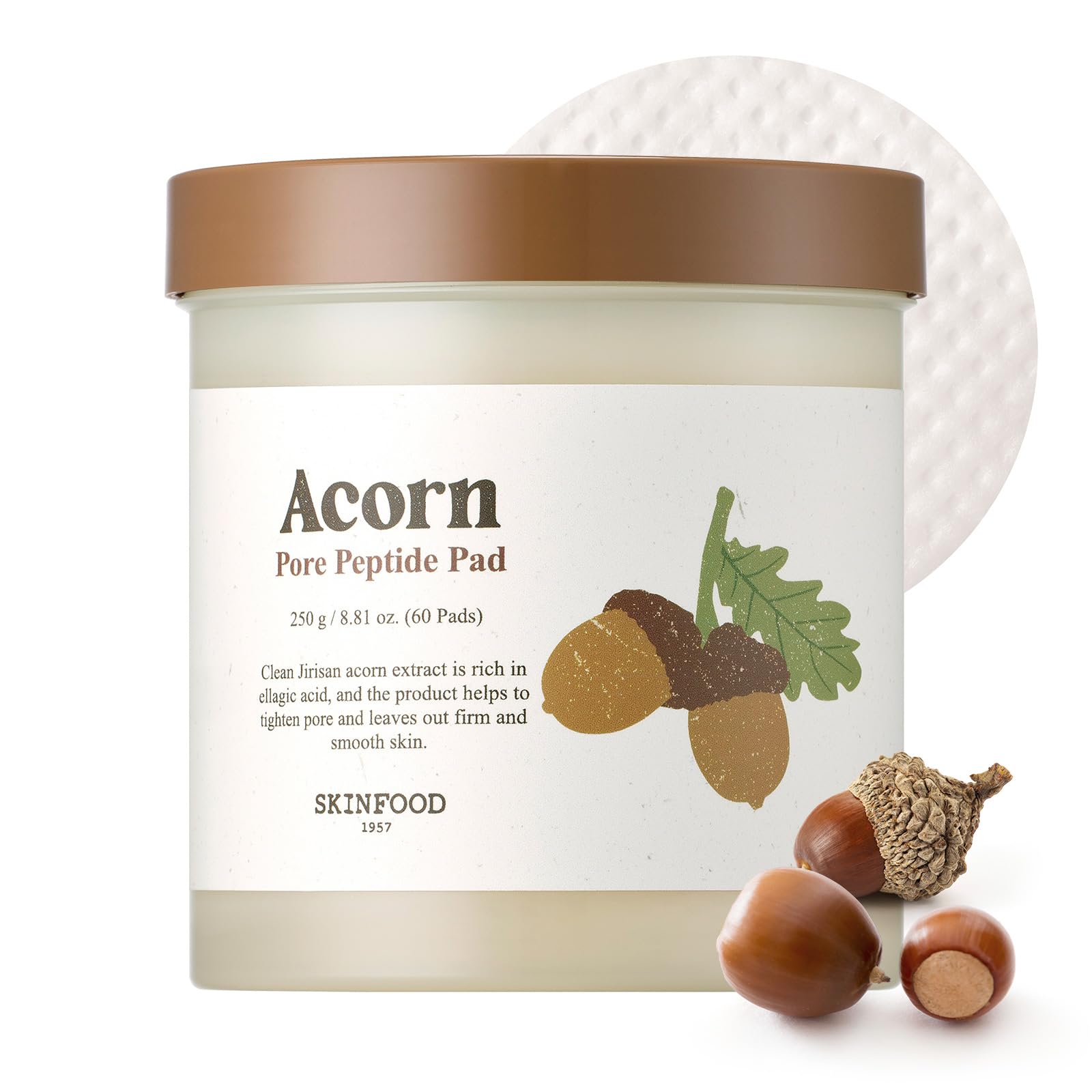 

SKINFOOD Acorn Pore Peptide Toner Wiping Korean Skincare Pads, Pads, Pads, (250g/60 sheets)