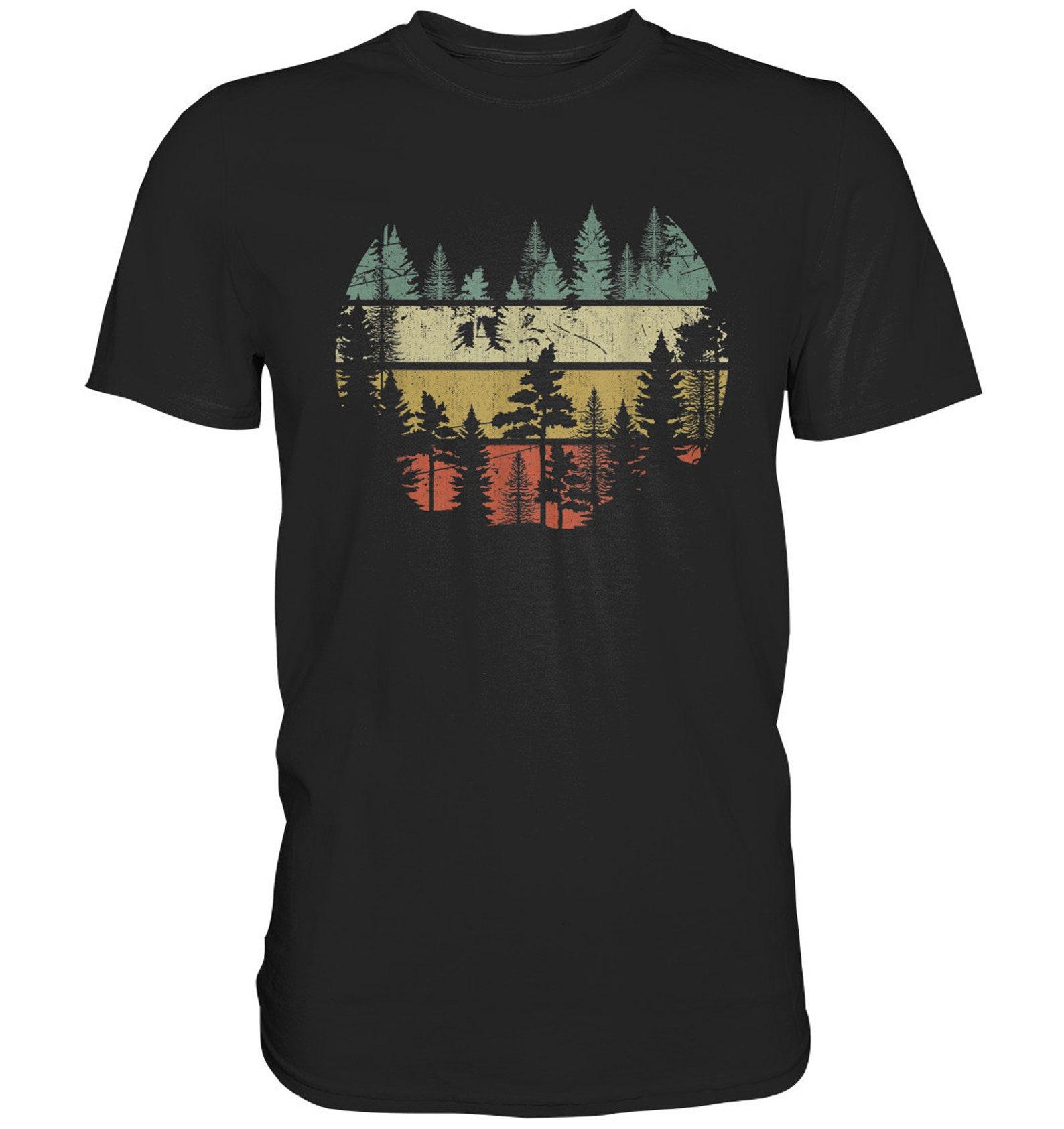 Mountains Vintage Trees Forest Outdoor Hiking Retro Wood T-Shirt Nature - Premium Shirt 2XL