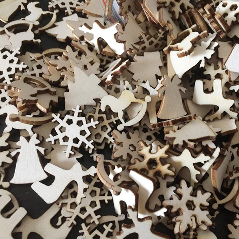 50x Christmas Tree Wooden Hanging Ornaments For Xmas Decoration Snowflake Xmas Tree Pendants Mini