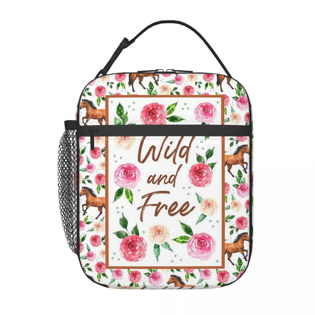 Fresh Flower Wild Horse Pattern Insulated Lunch Bag for Kids School Cooler Thermal Food Box Tote Leakproof Lunch Boxes Container