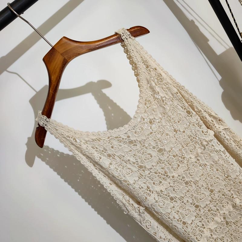 Dimanaf 2025 New Dress Women Knitting Lace Sleeveless Vest O-Neck Hollow Summer Style Loose Basic