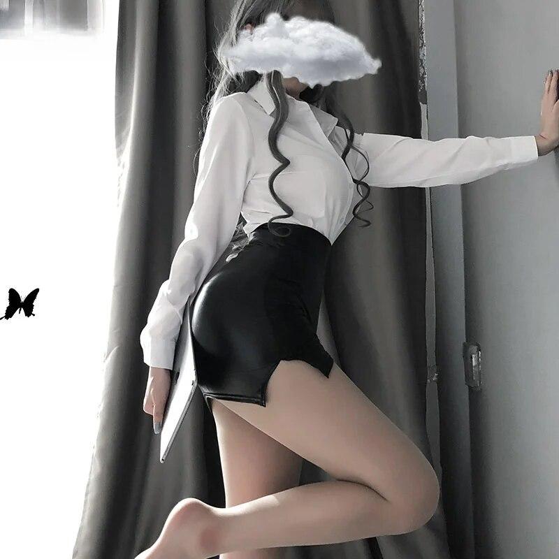 

Эластичные сексуальные кожаные короткие юбки больших размеров с высокой талией для женщин, клубная одежда, черная, красная длинная облегающая мини-юбка-карандаш с запахом на бедрах M чёрный