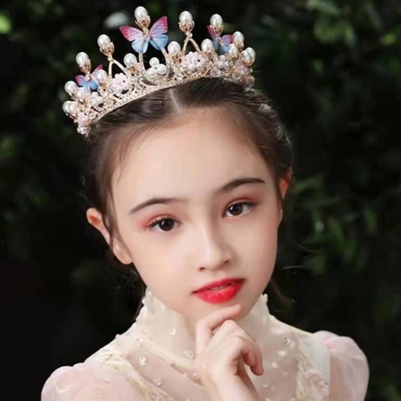 Princess Crown Rhinestones Headband Crystal for Butterfly Hair Hoop Vintage Hairband for Kids Stage Performance Costu