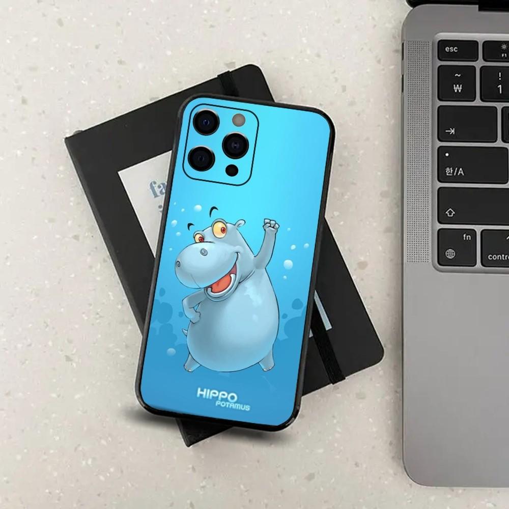 Cartoon Animal Hippopotamus Phone Case For Apple iPhone 15,14,13,12,11,Pro,X,XS,Max,XR,Plus,Mini Soft Black Cover