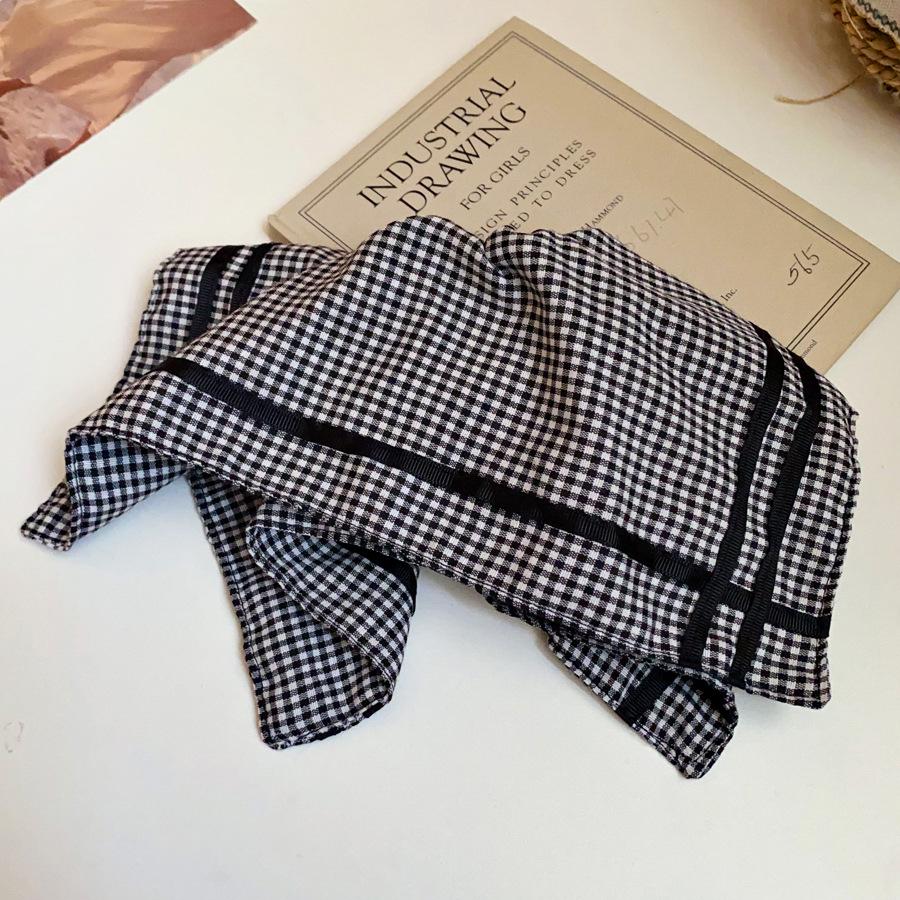 Korean literary plaid square scarf hair band, simple and versatile headrope, niche design sense, low ponytail hair accessories
