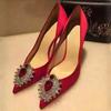 Fashion New Rhinestone Pointed High Heels Wedding Shoes Sexy Satin Women Pumps