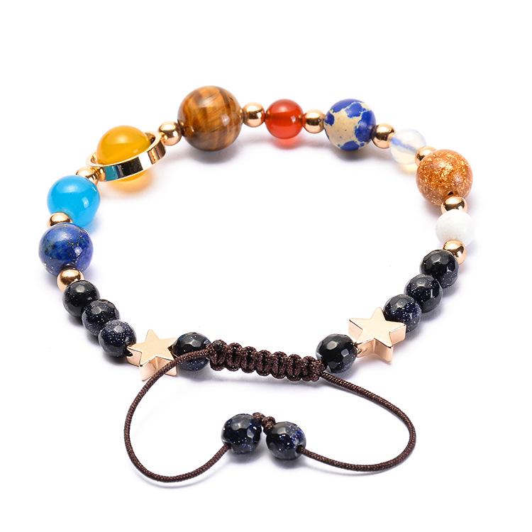 Bracelet en Pierre Agate Système Solaire: Design Galaxie Univers Réglable avec Huit Planètes