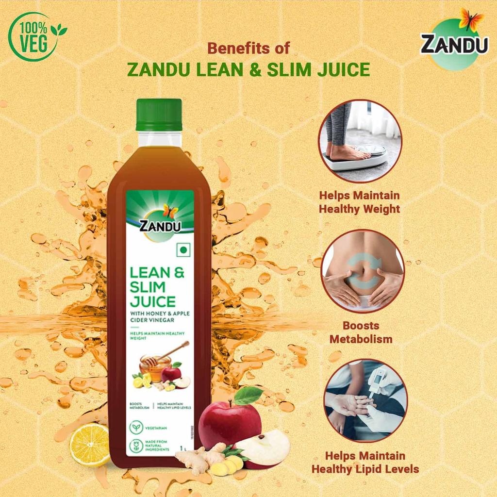 Zandu Lean & Slim Juice 1 Litre With Honey & Apple Cider Vinegar For Healthy Weight Management