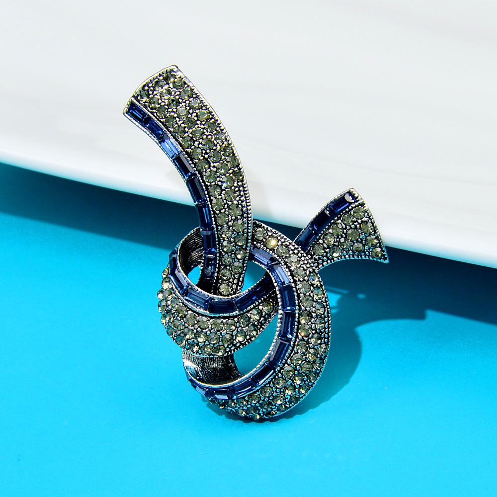 New Rhinestone Blue Color Ribbon Pin Brooches For Women Fashion Vintage Jewelry Coat Accessories High Quality New