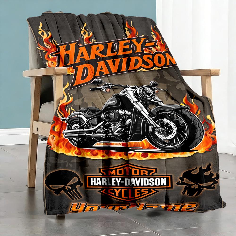Harley-davidson Motorcycles Customize Text Blanket Gift Customizable Blanket Ultra-Soft Suitable for Home Decor Living Room Bed Sofa All-Season Use