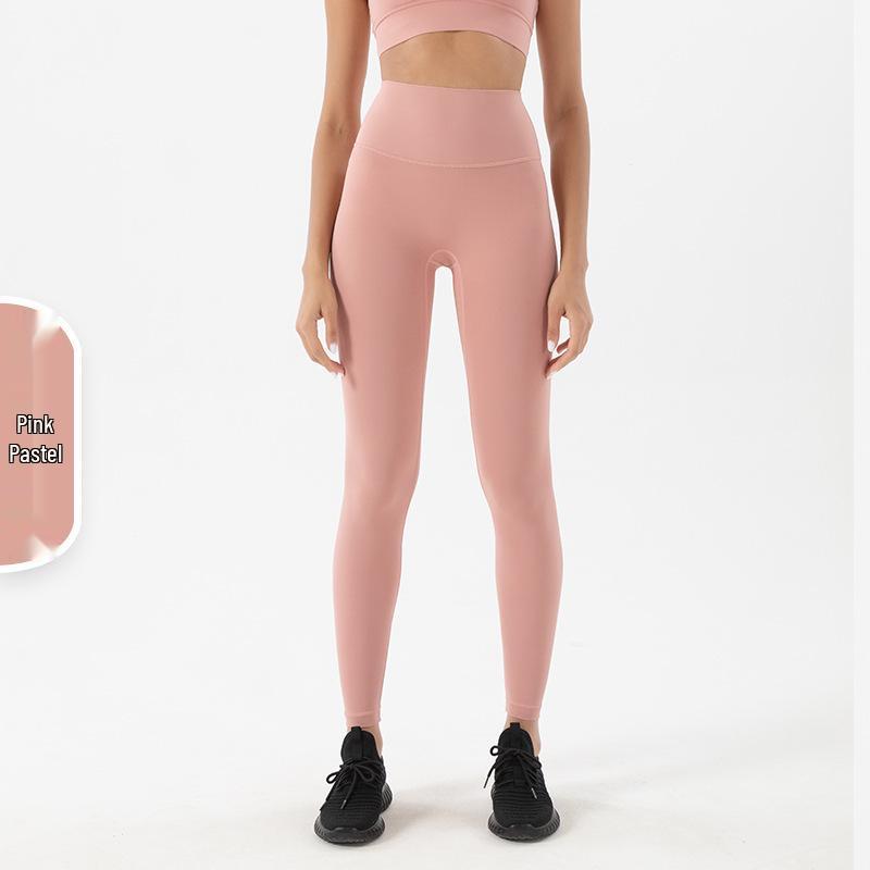 Pantaloni da Yoga da Donna a Vita Alta, Effetto Solleva Glutei Color Pesca - Senza Cuciture Visibili, Sensazione Nuda