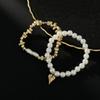 Salircon 2Pcs/Set Exquisite Imitation Pearl Chain Heart Pendant Bracelet Women Vintage Elastic Rope Chain Bangle Jewelry Gift