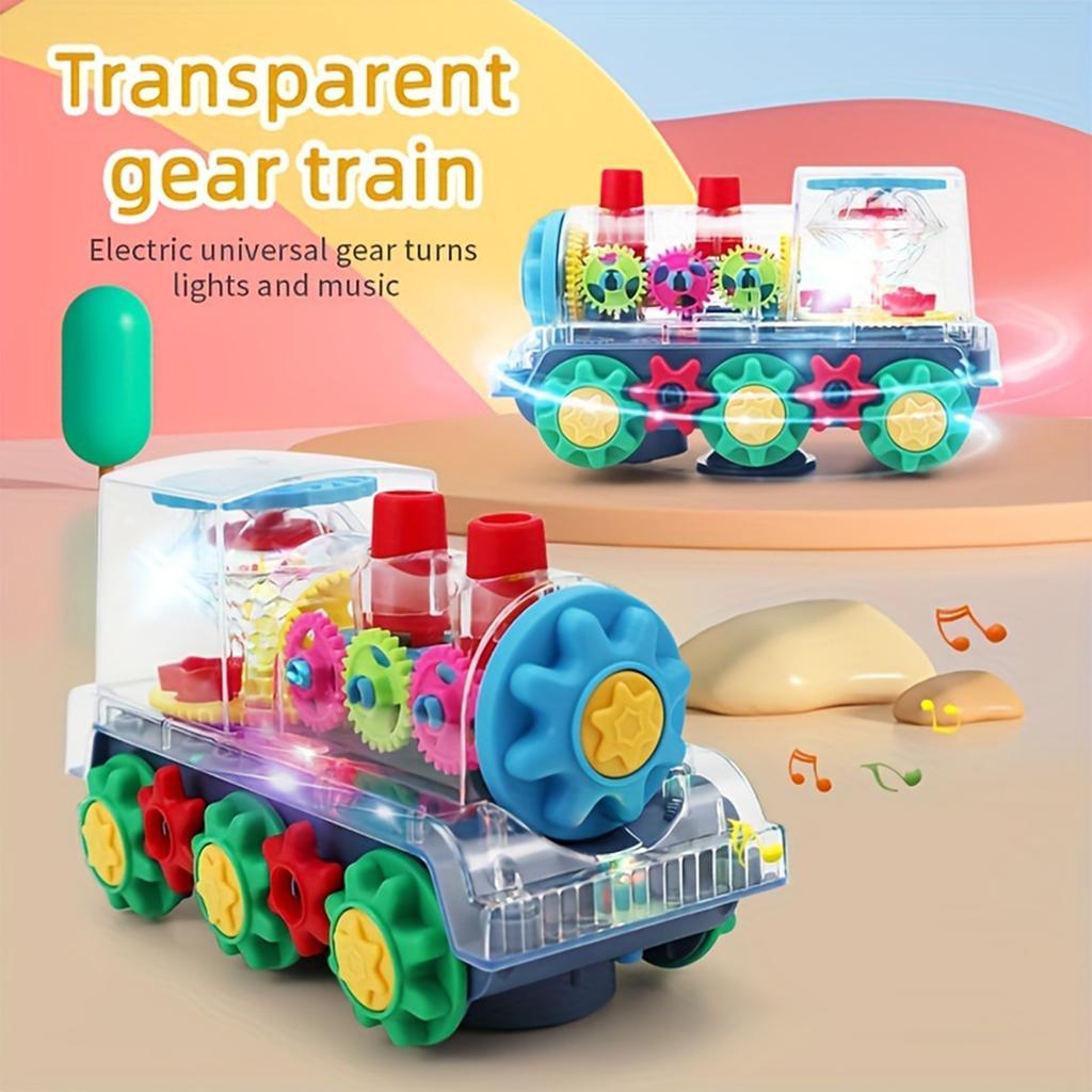 Transparent Small Train Gear Linkage Light Music Toy