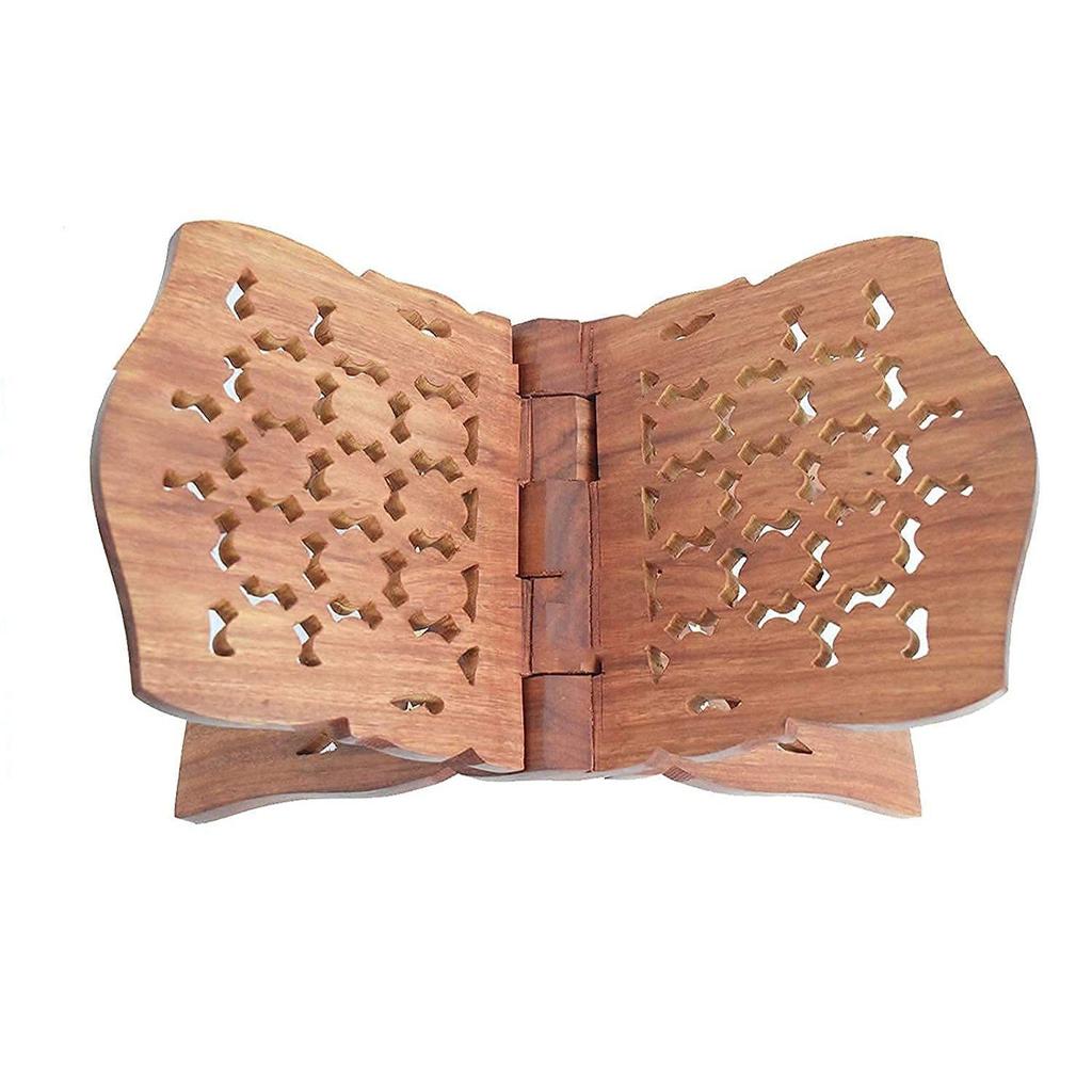 Handgeschnitzter hölzerner Buchständer für Koran, Bibel, Bhagavad Gita, Ramayana und Guru Granth Sahib, Leseständer