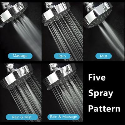 Shower Head High Pressure 4 Inch 5-setting Adjustable Shower Head Top Spray