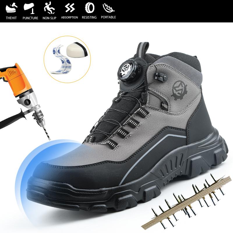 High Top Knob Buckle Safety Shoes, Mining Boots, Work Shoes, Anti-Smashing and Anti-Piercing Lightweight