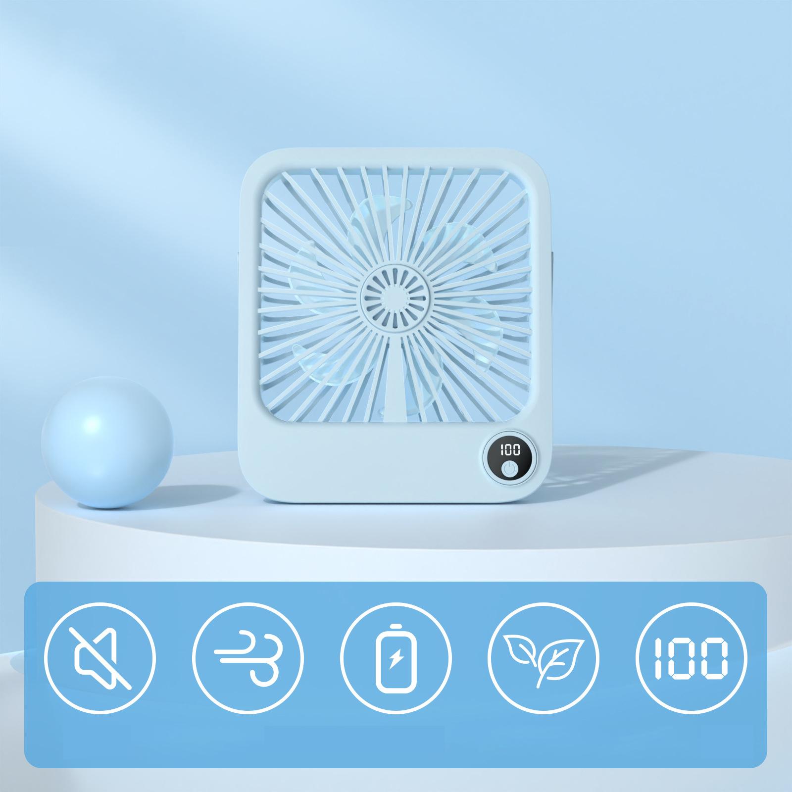 

W30 2000mAh Portable Desk Fan Ultra Thin Wall Mount 5 Speed Digital Display Personal Fan Blue