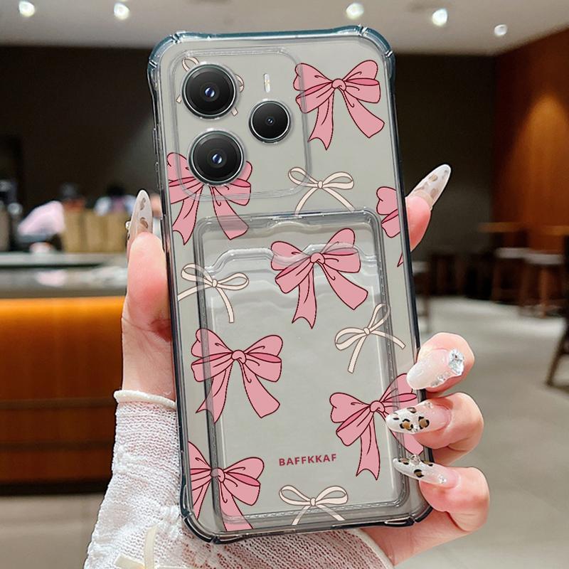 Slot Pocket TPU Case For Redmi Note 13 14 12 11 Pro 5G 4G 11s Poco X6 X5 F6 Pro 13T 14T Pro Case Shockproof Bow Tie Pattern Soft TPU Clear Phone Cover