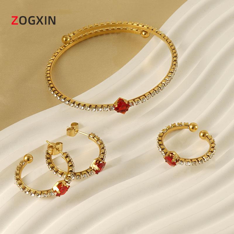 

18k Titanium Steel Minimalist Jewelry Set: Women s Zircon Ring & High-End Bracelet 18K Gold Plated