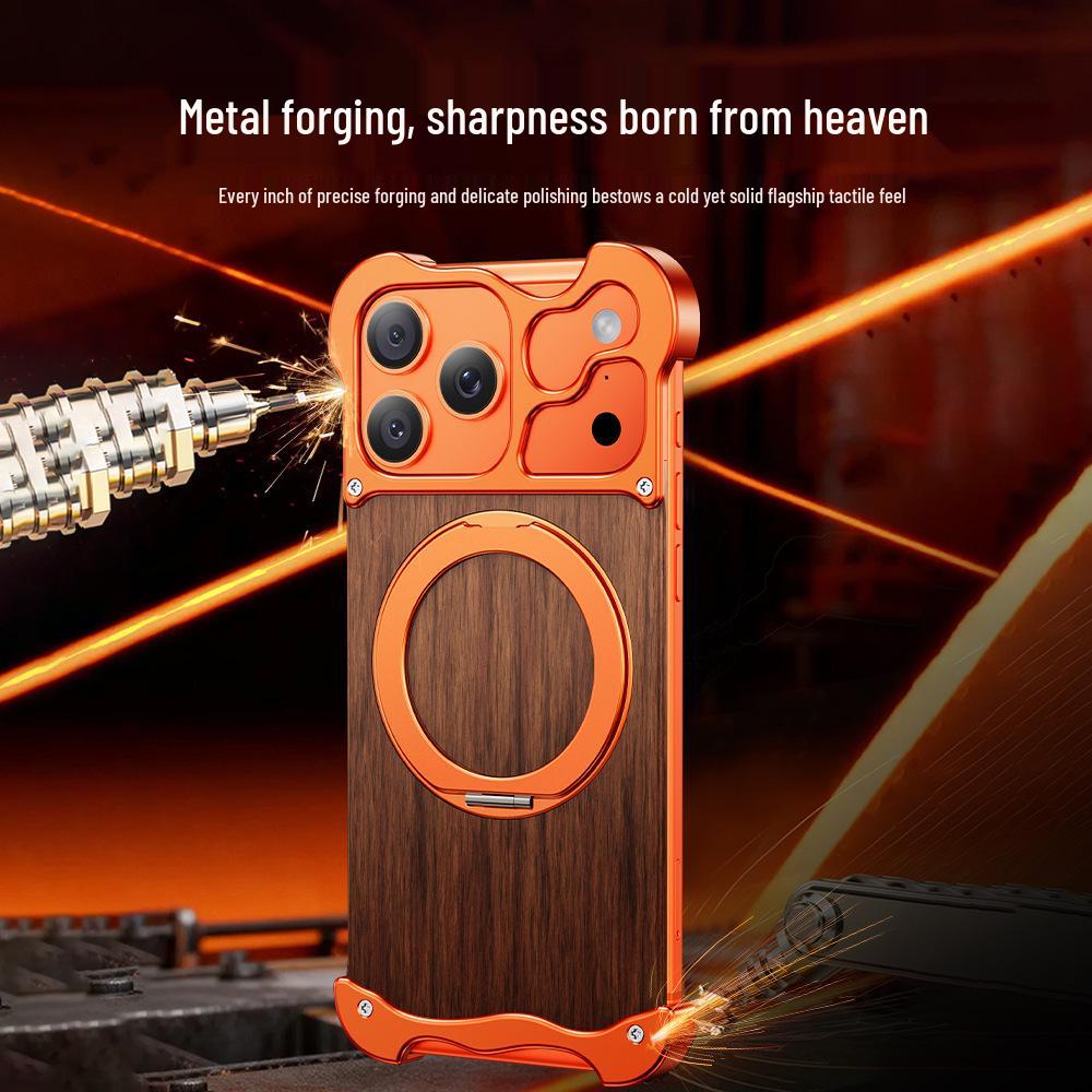 Alien 17 Pro Max Integrated Case with 360° Stand - Solid Wood & Metal, Magnetic Design for 16 Pro Max