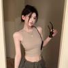 Women's Sleeveless Cutout Back Crop Tank Top Slim Fit Elegant Commuter Solid Y2K Pure Sweet Spicy Summer Layering Camisole