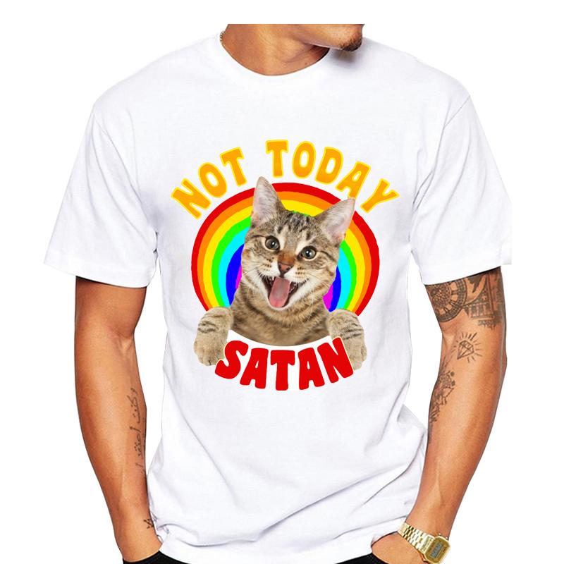 Cute Rainbow 3D Cat Print T Shirt Men Summer Not Today Satan Letters Animal Tshirt Short Sleeve Harajuku Tshirt White Tee Tops