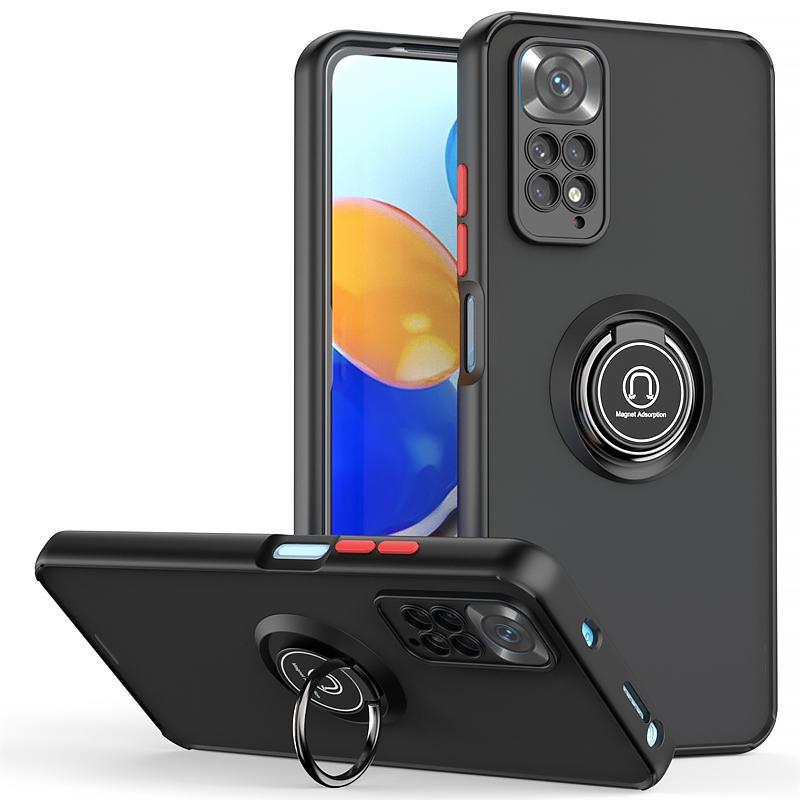Shockproof PC Matte Armor Case For Xiaomi Redmi Note 11 11S 11E 11Pro 4G 5G Car Magnetic Ring Holder Cover for Redmi Note11 Pro