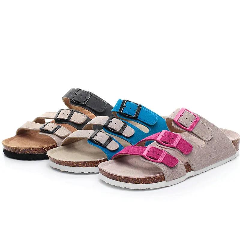 Fashion Cowhide Cork Slippers Summer Wear Fashion Versatile Women's Shoes New Sandals Beach Sandals Fashion Velvet Flip Flops