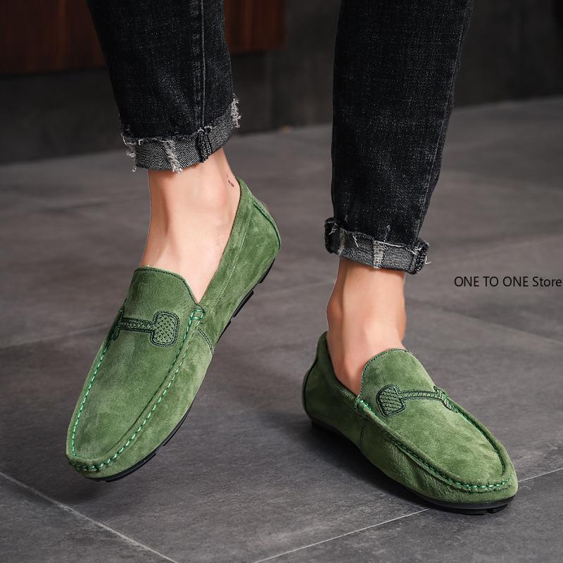 Suede Leather Designer Luxury Brand Smile Mens Casual Formal Loafers Slip On Moccasin Flats Footwear Male Driving Shoes for Men