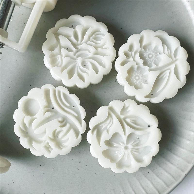Månkakform Kakstämpel Kinesisk Midsommar Månkaksbakare Blomform Dekorationsverktyg för Bakning DIY Kaka