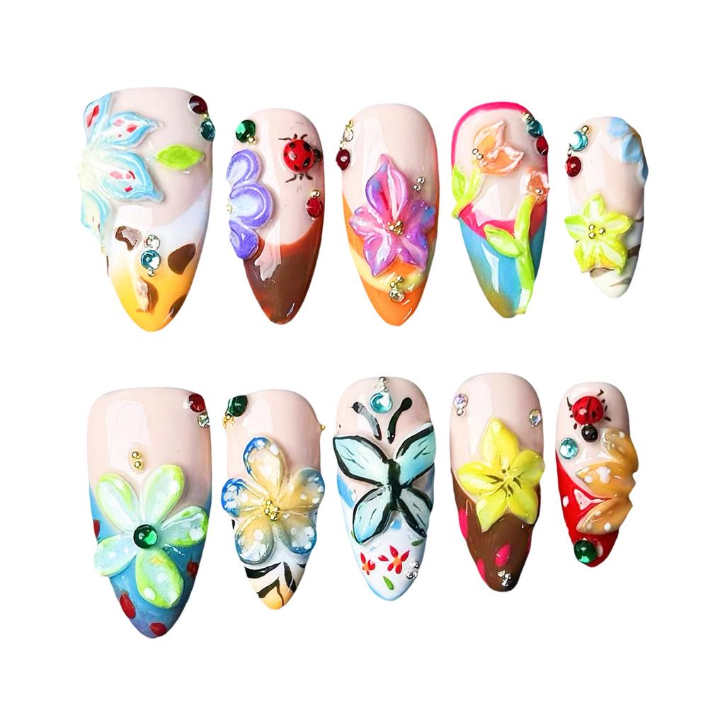 10Pcs Handmade Butterfly Flower Rhinestone Nail Art Decoration With 3D Drip And Carving Design