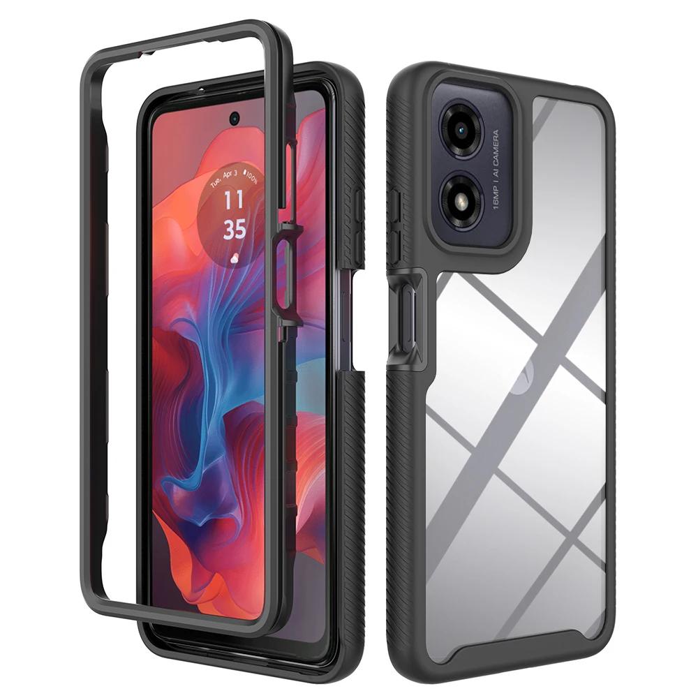 

Shell Back Cover Fit For Motorola Moto G04 G24 G04s Transparent Hybrid TPU/PC Sky Case Rugged Fundas Capa Two Layer Shockproof for MotoG04 G24 G04s чёрный