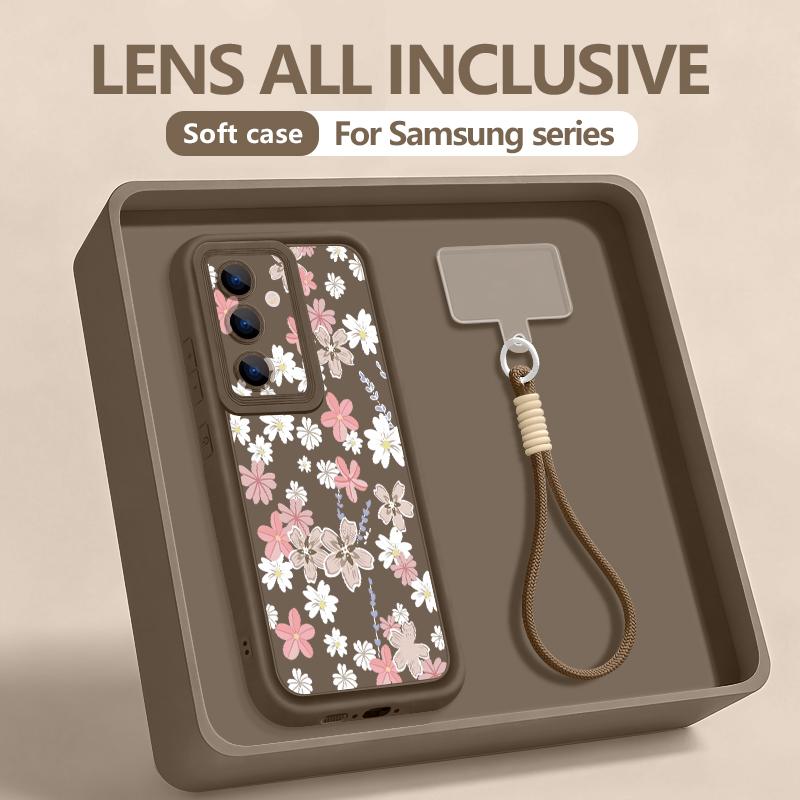 Pink Cartoon Floral Hand Strap Case For Samsung S26 S25 Ultra S24 FE S23 Plus S22 S21 A15 A16 A17 A35 A36 A37 A54 A55 A56 A57 5G Bumper Cover