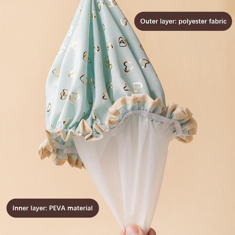 Waterproof Shower Cap Double Layer Elastic Shower Hair Cover Women Supplies For Kitchen Bathroom Shampoo Caps Bathing Hat