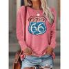 Retro Route 66 Printed Round Neck Festive Elegant Women'S Long Sleeve T-Shirt, Casual Elegant Spring Summer Autumn Winter Outfit