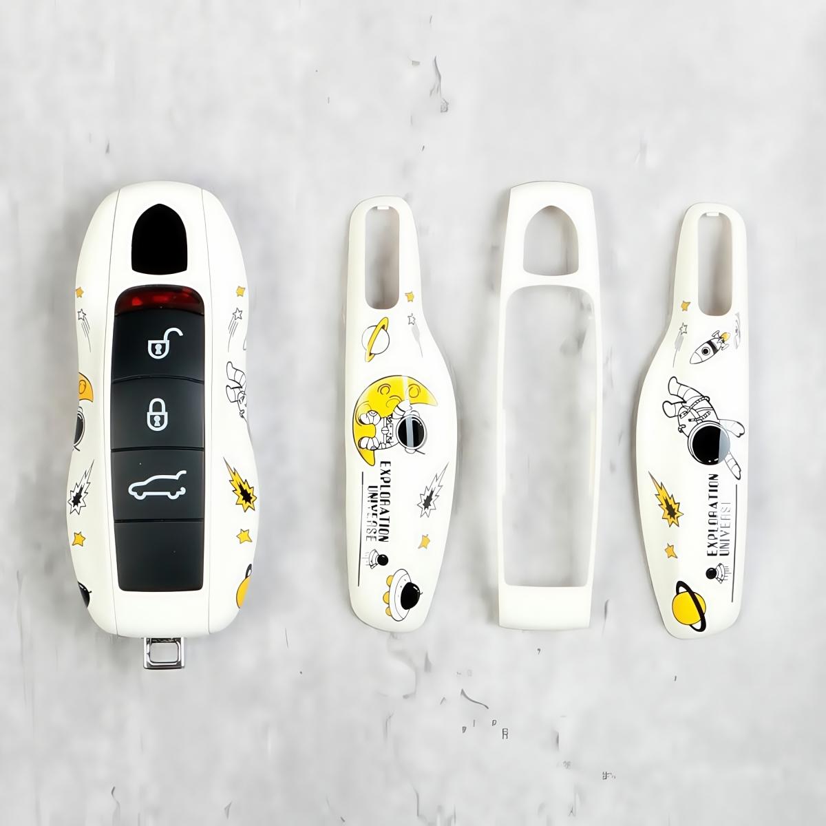 Car Key Modification Protective Case Suitable for Porsche Macan/Panamera/718/Cayenne/911 Astronaut Key Case Protective Cover 3 Buttons