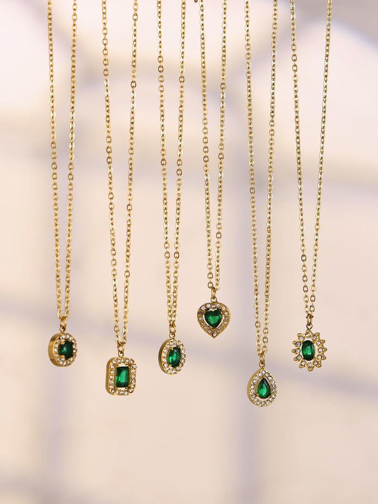 Douyin Trend Wassertropfen Strass Zirkon Anhänger Halskette & Ohrringe Damen Set, 18 Karat Vergoldeter Edelstahl.