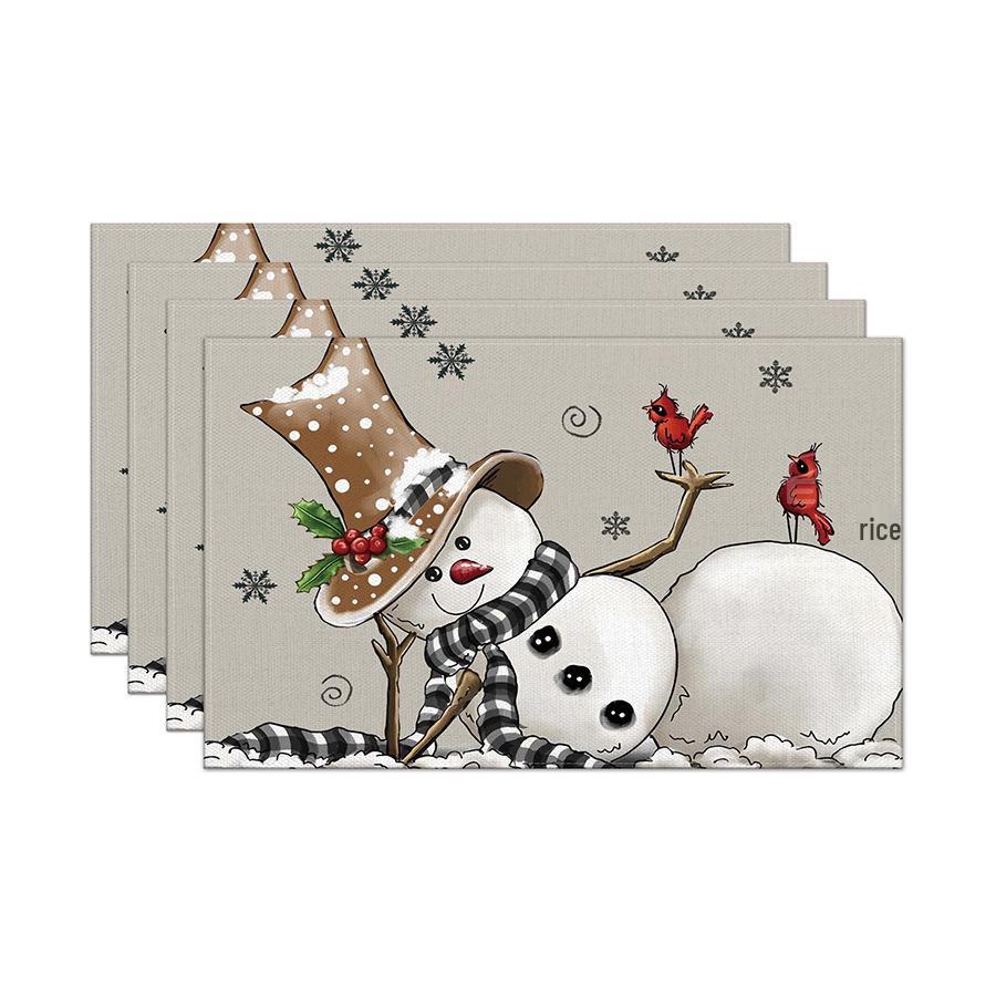 Festive Christmas Printed Linen Placemats - 4-Piece Set