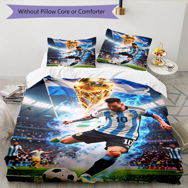 Lionel Messi Football Celebration Bedding Set,Cozy Bed Linen for Teen Room Decoration,Soccer Lover Gift,Washable Duvet Cover with Pillowcases,Football