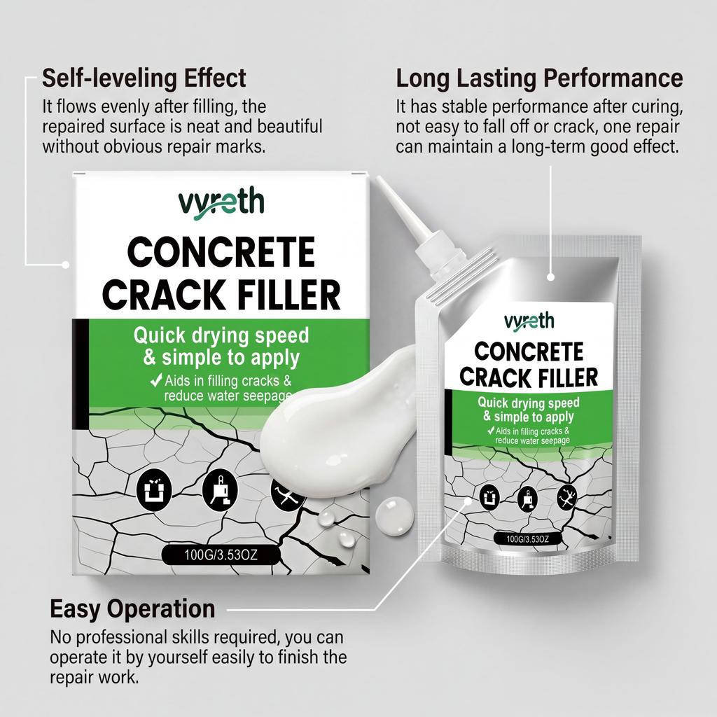 Quick Drying Concrete Crack Filler Waterproof Easy Apply for Wall Floor Repair Reduce Water Seepage Home Office Use
